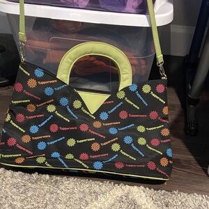 Vintage Tupperware Black Tote with Colorful Pattern
